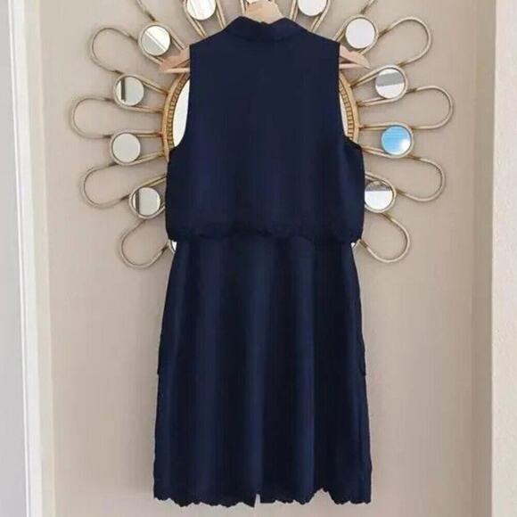 NWT Parker Aquarius Overlay Lace Trim Shirt Dress Navy Blue M Lace Hem - Picture 6 of 11